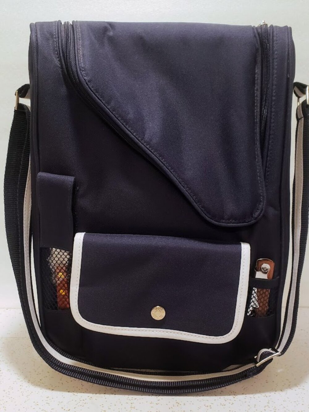 Picnic at Ascot Insulated Wine Cooler Bag Tote Cheese Board Glasses Canvas Navy